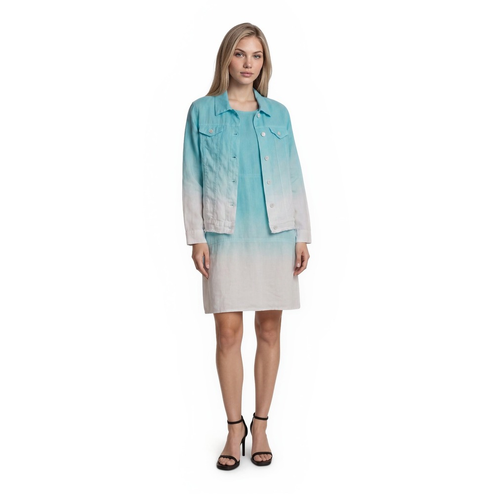Pure Amici Dress Jacket Set Womens Size Large Turquoise Ombre 100% Linen Pockets